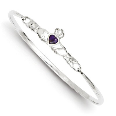 Purple Diamond Claddaugh Bangle Sterling Silver QB754, MPN: QB754, 191101192487