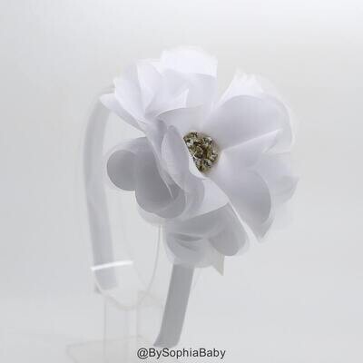 White Girls Headband White Toddler Headband Flower Girl Headband Flower Headband Girls Headband Rhi…