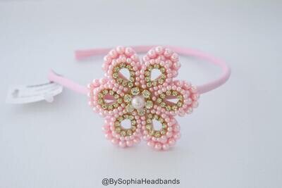 Pink Flower Arch Headband Pink Hard Headband Girl Hard Headband Big Girl Headband Flower Girl Headb…