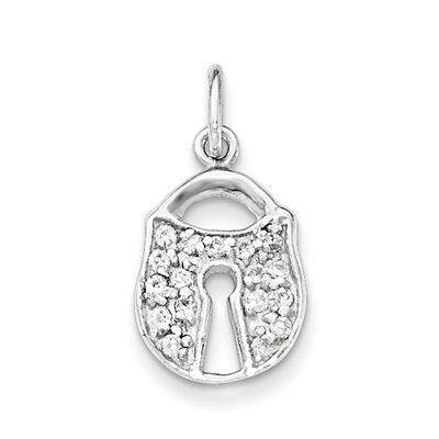 Polished CZ Key Lock Charm Sterling Silver QC8506