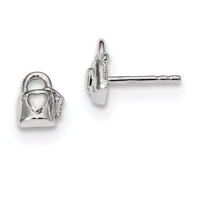 Lock with Heart and Key Post Earrings Sterling Silver Rhodium-plated QE13425, MPN: QE13425, 1911012…