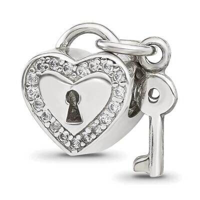 CZ Heart Lock with Key Bead Sterling Silver QRS4340, MPN: QRS4340,