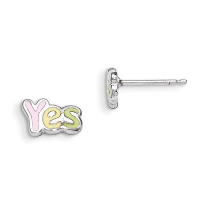 Enameled YES Post Earrings Sterling Silver QGK136