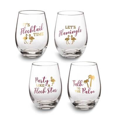 Lillian Rose Set of 4 Flamingo Party Stemless Wine Glasses with Sayings GM23962, MPN: GM23962, 7103…