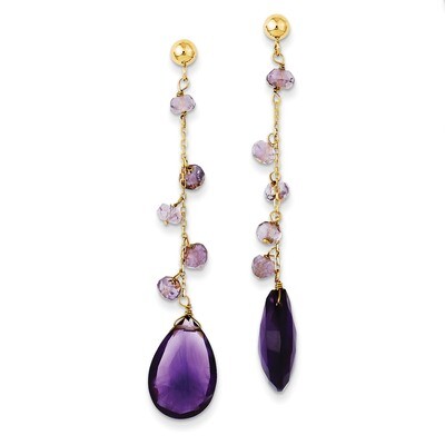 Amethyst Dangle Earrings 14k Gold YE866, MPN: YE866, 191101635618