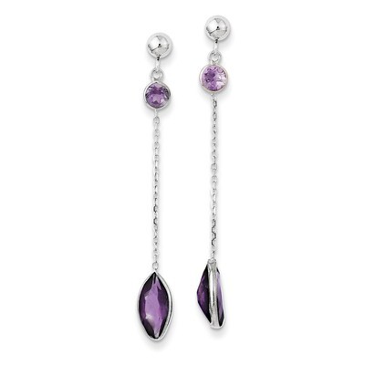 Amethyst Post Dangle Earrings 14k White Gold YE711, MPN: YE711, 191101635588