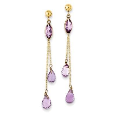 Amethyst Post Dangle Earrings 14k Gold YE705, MPN: YE705, 191101635571