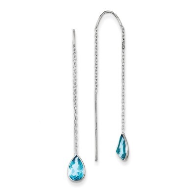 Blue Topaz Pear Bezel Threader Earrings 14k White Gold YE682, MPN: YE682, 191101635557