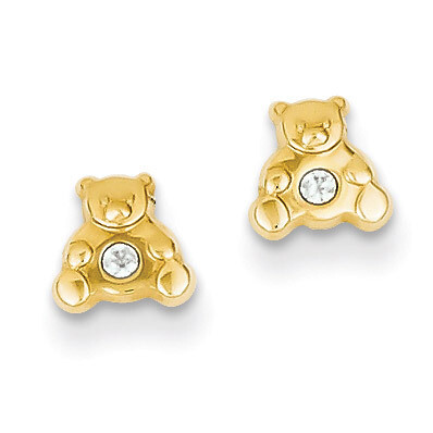 Bear with Synthetic Diamond Earrings 14k Gold YE600, MPN: YE600, 883957329796