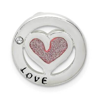 Glitter Infused &amp; Heart Chain Slide Sterling Silver CZ Diamond QC9474, MPN: QC9474, 886774095639