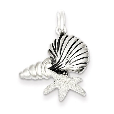 Antiqued Laser Cut Satin Seashells Pendant Sterling Silver Polished QC7647, MPN: QC7647, 8839571376…