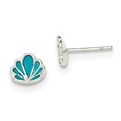 Enamel Seashell Post Earrings Sterling Silver Polished QE11805, MPN: QE11805, 883957779591