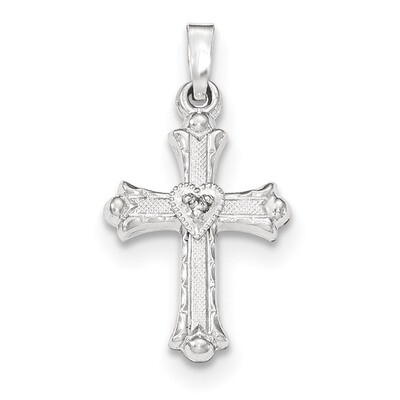 Diamond Textured &amp; Polished Fleur de lis Cross Pendant 14k white Gold XR1462, MPN: XR1462,