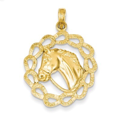 Horse Head in Horseshoes Pendant 14k Gold Solid Polished C2417, MPN: C2417, 637218001552