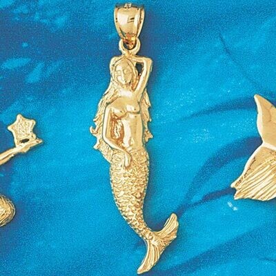 Dazzlers Jewelry Mermaid Pendant Necklace Charm Bracelet in Yellow, White or Rose Gold 1363, MPN: D…