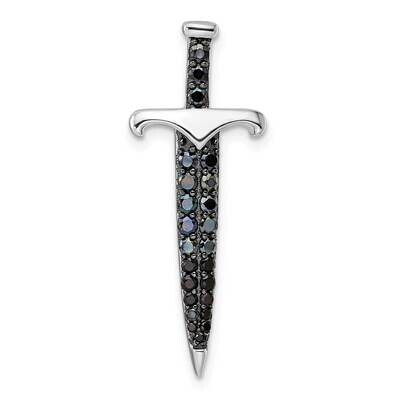 Black White Rhodium-Plated Black CZ Diamond Sword Pendant Sterling Silver QP5460, MPN: QP5460,