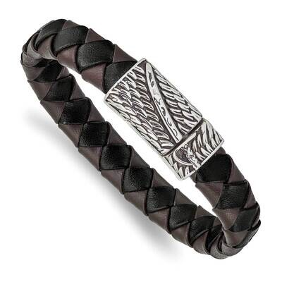 Polished Black Brown Leather Sword 8.5 Inch Bracele Stainless Steel Antiqued SRB2451-8.5, MPN: SRB2…