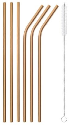 Sambonet Mix &amp; Play Straws Set 6 Piece With Brush Mix &amp; Play 3 Piece Straight 3Piece Curved 59301C0…