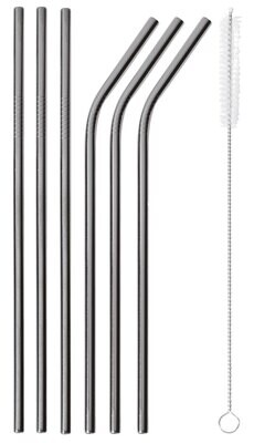 Sambonet Mix &amp; Play Straws Set 6 Piece With Brush Mix &amp; Play 3 Piece Straight 3Piece Curved 59301B0…