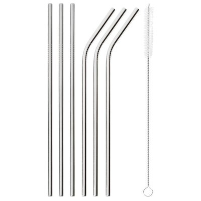 Sambonet Mix &amp; Play Straws Set 6 Piece With Brush Mix &amp; Play 3 Piece Straight 3Piece Curved 59301-0…