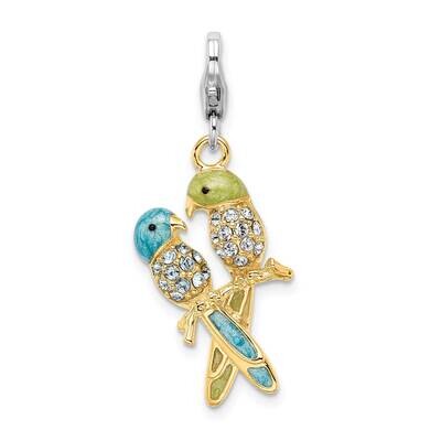 Sterling Silver Enamel Swarovski Elements Love Birds Charm QCC1021/13MM