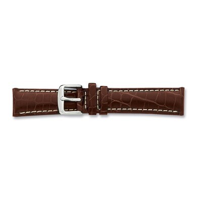 19mm Brown Crocodile White Stitch Watch Band 7.5 Inch Silver-tone Buckle BA126-19, MPN: BA126-19, 8…