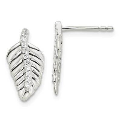 Leaf Post Earrings Sterling Silver Cz Diamond QE16537, MPN: QE16537, 196904167236