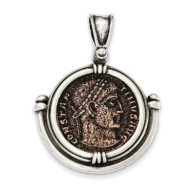 Roman Bronze Coin Pendant Sterling Silver Antiqued QAC124, MPN: QAC124, 191101979057