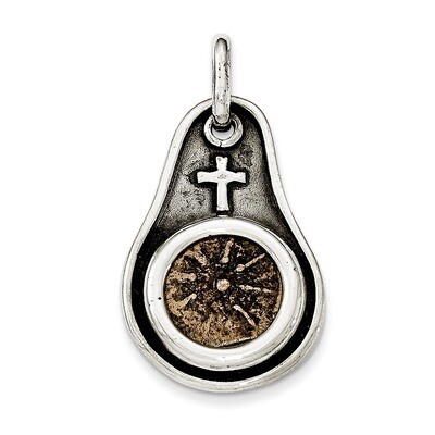 Widows Mite Coin Pendant Sterling Silver Antiqued QAC112, MPN: QAC112,