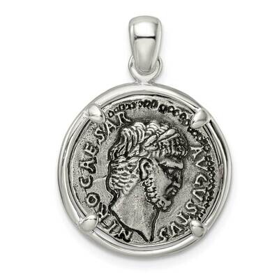 Sterling Silver Antiqued Caesar Coin Pendant Sterling Silver Polished QC11071, MPN: QC11071,