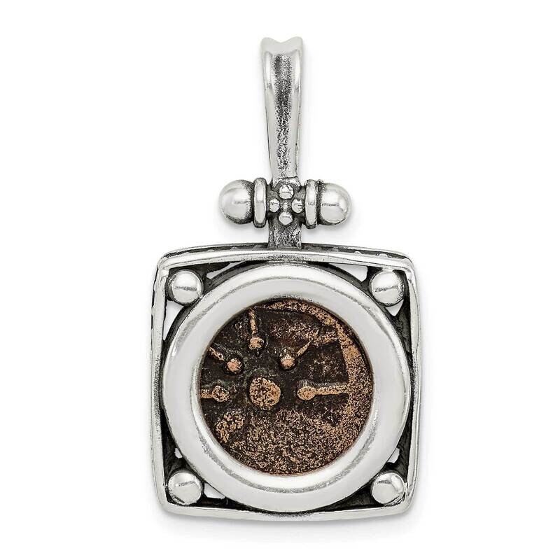 Bronze Antiqued Widows Mite Coin Pendant Sterling Silver QAC102, MPN: QAC102,