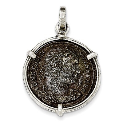Roman Bronze Constantine I Coin Pendant Sterling Silver Antiqued QAC125, MPN: QAC125, 191101979040