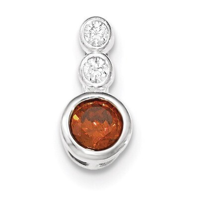 Polished Clear &amp; Red CZ Bezel Pendant Sterling Silver QP4521