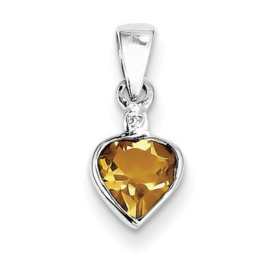 Citrine Diamond Pendant Sterling Silver Rhodium QDX748, MPN: QDX748, 883957501444