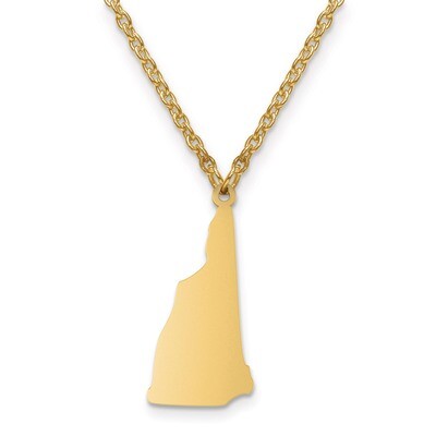 New Hampshire State Pendant with Chain Engravable Gold-plated on Sterling Silver, MPN: XNA706GP-NH,…