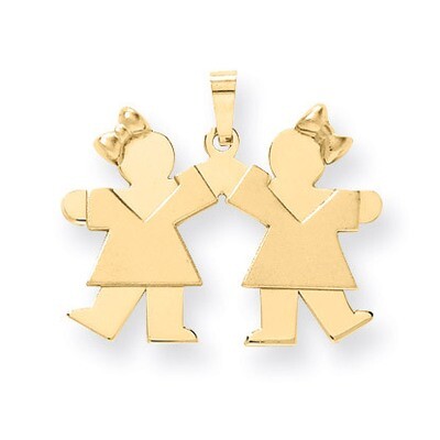 Small Double Girls Charm 14k Gold Solid Engravable XK393, MPN: XK393, 883957415642