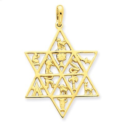 Star Of David 12 Tribes Pendant 14k Gold D894, MPN: D894, 883957266107