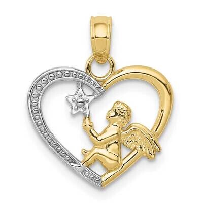 Rhodium Angel In Heart Star Pendant 10k Gold 10K5693, MPN: 10K5693,