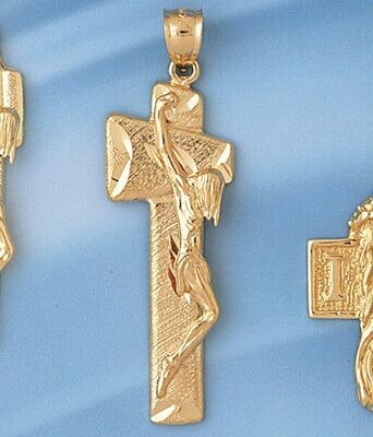 Dazzlers Jewelry Jesus Christ on Cross Pendant Necklace Charm Bracelet in Yellow, White or Rose Gol…