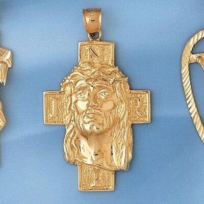 Dazzlers Jewelry Jesus Christ on Cross Pendant Necklace Charm Bracelet in Yellow, White or Rose Gol…