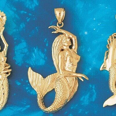 Dazzlers Jewelry Mermaid Pendant Necklace Charm Bracelet in Yellow, White or Rose Gold 1357, MPN: D…