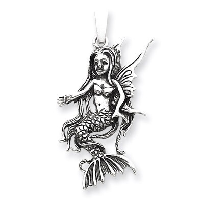Antiqued Mermaid Pendant Sterling Silver QC3911