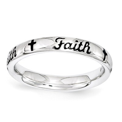 Black Enamel Faith Ring - Sterling Silver QSK1539, MPN: QSK1539, 886774207551