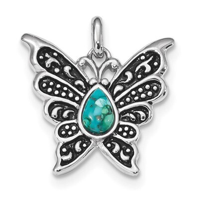 Sterling Silver Rhodium Oxidized Reconstituted Turquoise Butterfly Pendant Sterling Silver Rhodium …