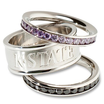 Kansas State University Logo Ring Set Size 6 Crystal Stacked KSU335CR-SZ6