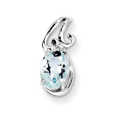 Aquamarine Oval Pendant Sterling Silver Rhodium-plated Diamond QP2978AQ, MPN: QP2978AQ, 883957461731