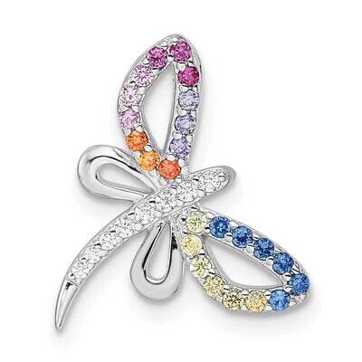 Multicolor CZ Diamond Dragonfly Chain Slide Sterling Silver Rhodium-Plated QC11034, MPN: QC11034,