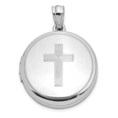 Polished Cross 20mm Round Locket Sterling Silver Rhodium-plated QLS1083, MPN: QLS1083,
