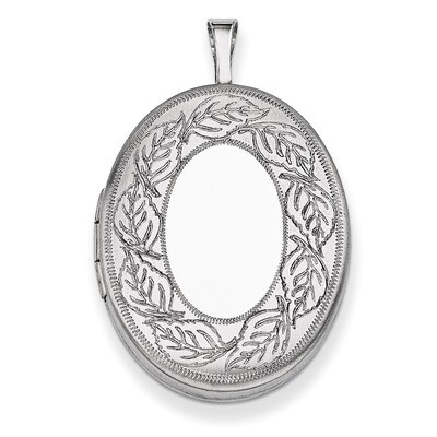 Leaf Border Oval Locket Sterling Silver 26mm QLS330, MPN: QLS330, 191101277313