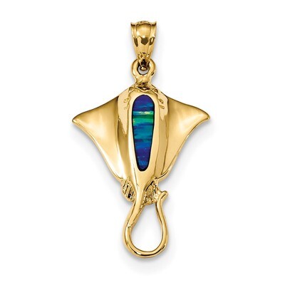 Created Blue Opal Stingray Pendant 14k Gold Polished K6043, MPN: K6043, 883957328980